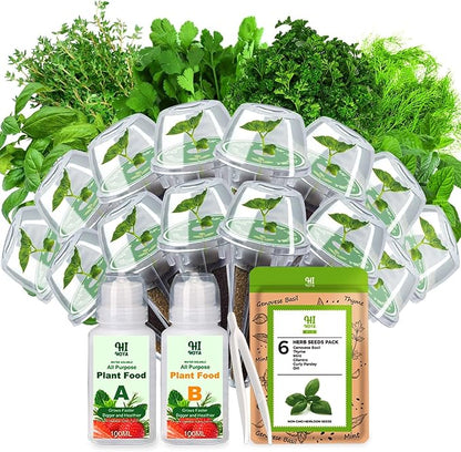 Herb Seed Pod Kit, Grow Anything Kit for All Hydroponics Growing Systems, 14 Pods with 600+ Seeds of Genovese Basil, Thyme, Mint, Cilantro, Curly Parsley and Dill, Grow Your Own Herb Garden at Home