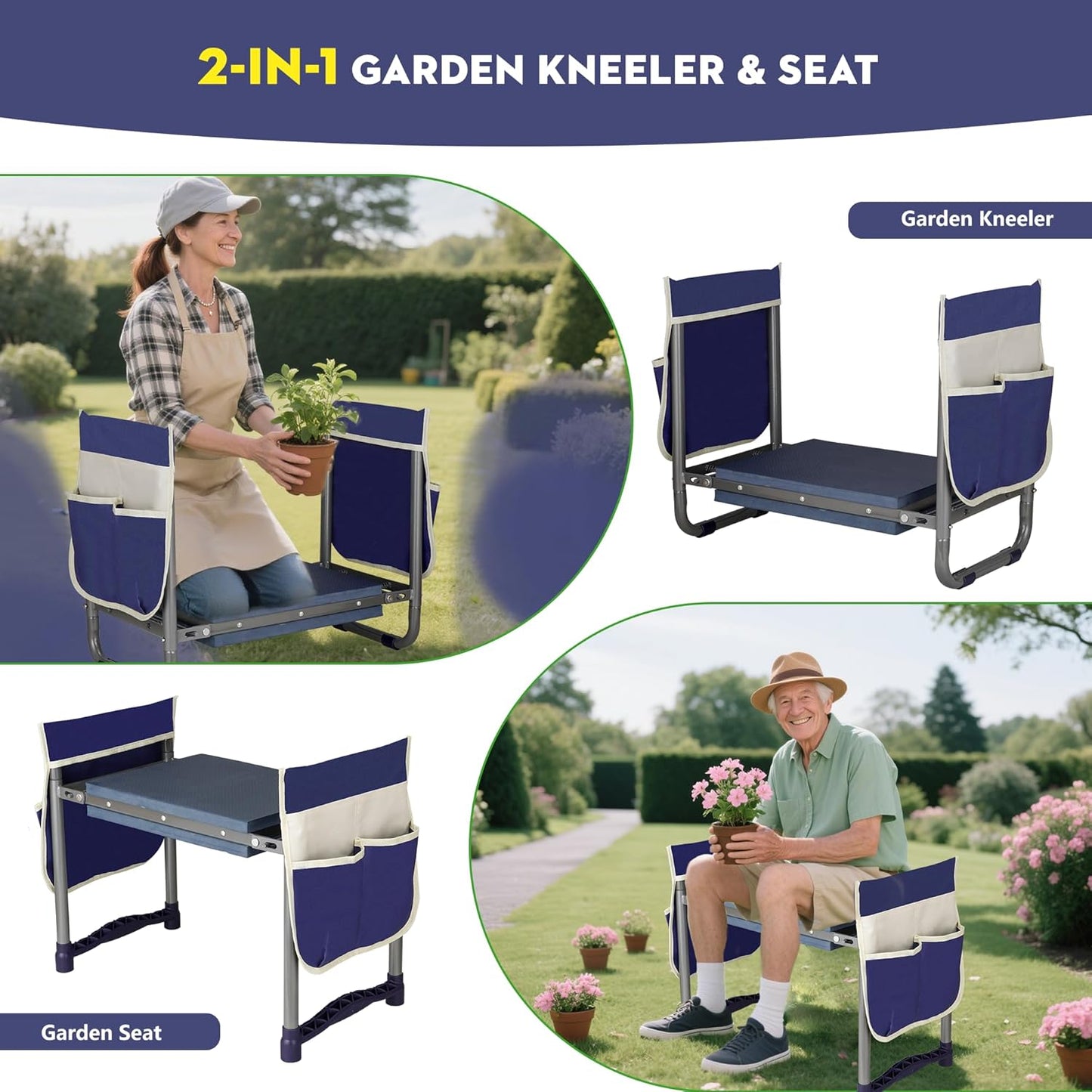 Luvenia Garden Kneeler and Seat,Foldable Garden Stool 10.8" Wider Heavy Duty 2-in-1 Kneeling Pad,Bench Kneeler and Seat Gardening Gifts for Women,Men,Seniors,Grandparents