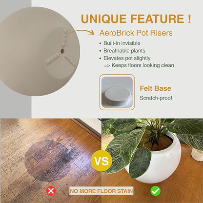 12.8" H x 16" D Globo Fiberstone Round Planter with Drainage Hole, Weather Resistant, Smooth Finish, Planters for Indoor Plants & Outdoor, 2 Extra Coco Mats (Taupe, 10.7" Pot Opening)