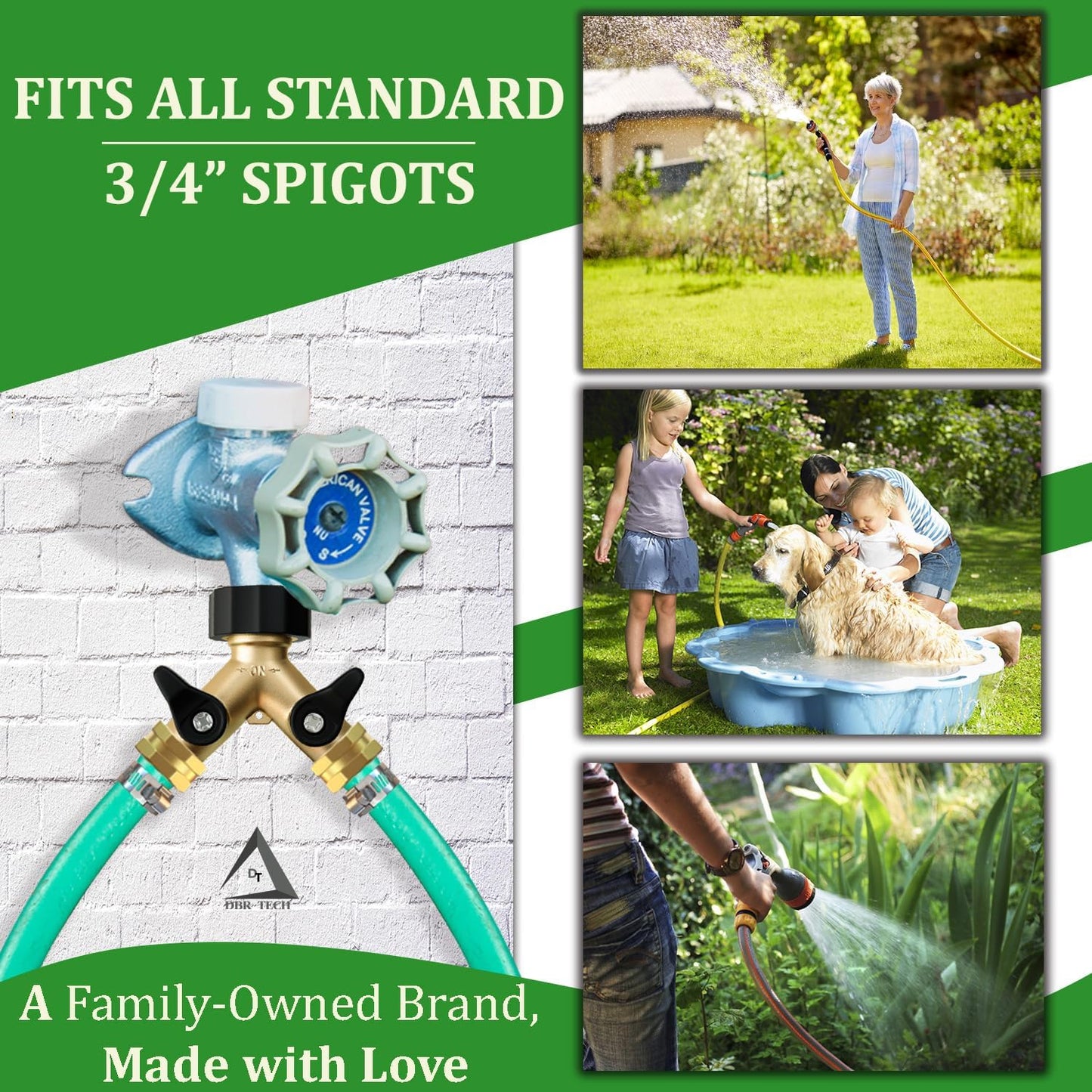 Heavy Duty 2 Way Hose Splitter (Premium Brass for Superior Durability), Wye Garden Hoses Connector for Water Spigot Faucet Bib Tap, Double Shut Off Valve, Y Adapter, Rust-Resistant Finish, Zero Leaks