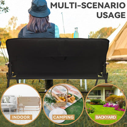 Loveseat Camping Chair with Detachable Cushion, Folding Double Camping Chair with Armrests for Outdoor Fishing Travel Lawn Patio (Black)