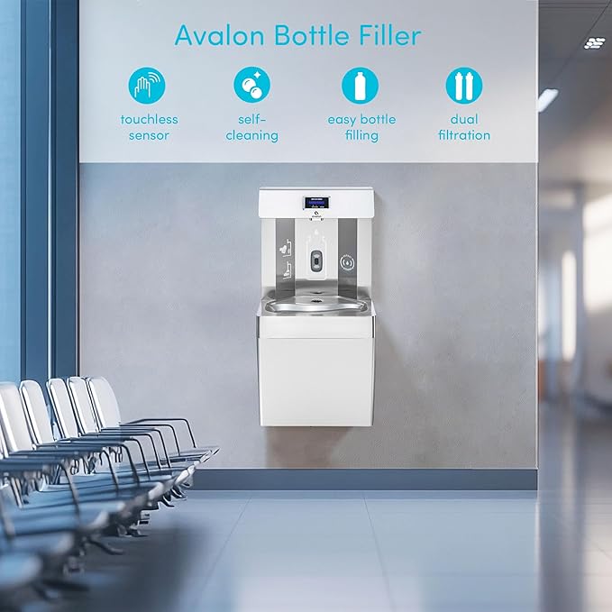 Avalon Wall Mounted Water Fountain with Bottle Filling Station, High Capacity Cooling, Sensor Dispensing, Self Cleaning, Digital Bottle Counter Display, Dual Filtration, ADA Compliant
