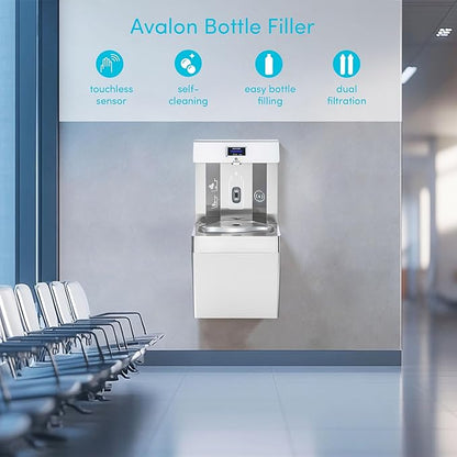 Avalon Wall Mounted Water Fountain with Bottle Filling Station, High Capacity Cooling, Sensor Dispensing, Self Cleaning, Digital Bottle Counter Display, Dual Filtration, ADA Compliant