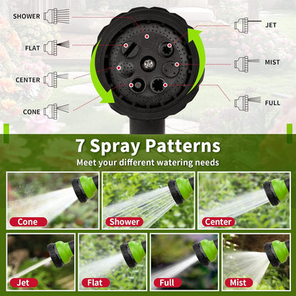 NEXCOVER Garden Hose Nozzle Sprayer - 7 Adjustable Watering Patterns Nozzle for Water Hose, Non-Slip Garden Spray Nozzle for Car Washing, Watering Plants, Pets Showering, Lawns Cleaning, Green