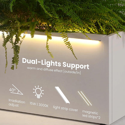 GSK White Metal Planter Box with LED Light Galvanized Versatile Rectagular Light Up Plant Trough Durable Indoor Outdoor Flower Container Porch Patio Tarrace Balcony Garden Home Office Commerical