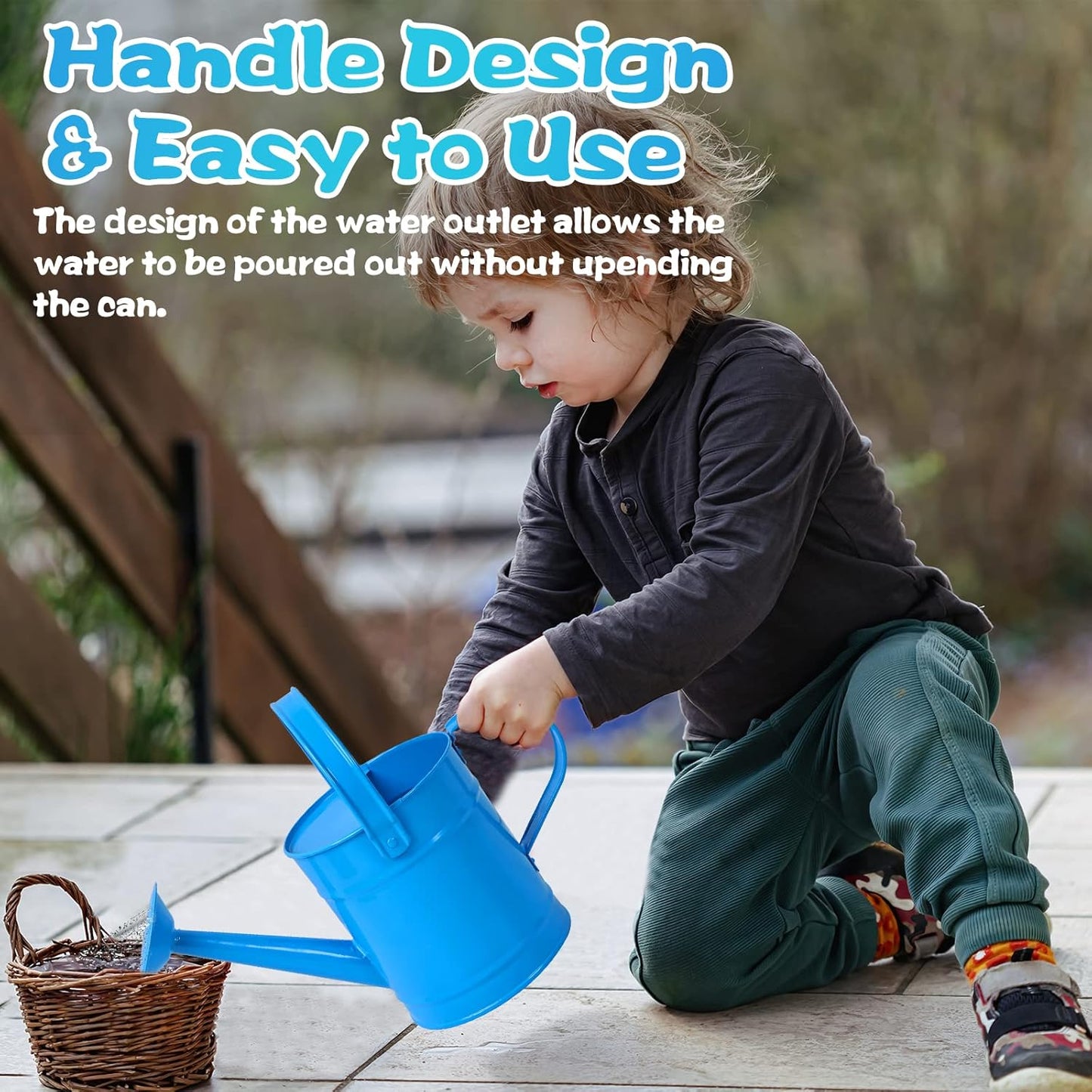 Finderomend Metal Watering Can 1.5L/51oz, Iron Art for Kids, Outdoor Plants Home Office Small Portable Indoor Watering Equipment (Blue)