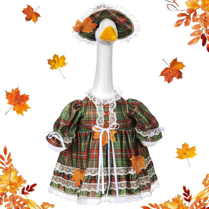 Suzile Fall Porch Goose Outfit Thanksgiving Geese Clothes for 23" High Cement or Plastic Goose Costume Plaid Dresses for Yard Lawn Outdoor Garden Patio Statue Autumn Xmas Holiday Decor