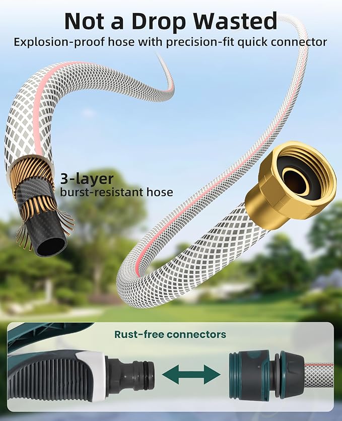 AYURA Retractable Garden Hose Reel 100 ft x 1/2 inch with Pro Metal Shaft, Heavy Duty Automatic Garden Hose Reels with Kink-Free Rewind and Lock at Any Length, Wall Mount Water Hose Reel for Outside