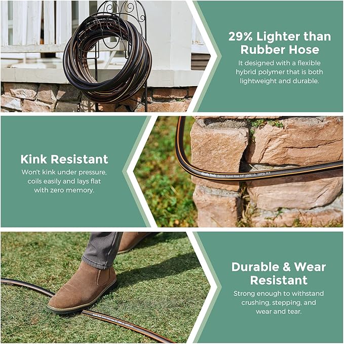 Giraffe Hybrid Leader Hose 5/8" x 6ft, Custom Length, NO Kink, Flexible, Leakproof Water Hose with Male to Female Fittings, 600 Burst PSI