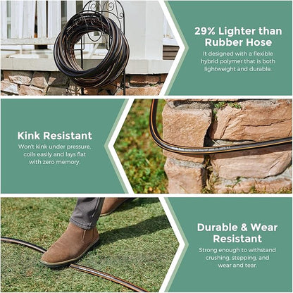 Giraffe Hybrid Leader Hose 5/8" x 15ft, Custom Length, NO Kink, Flexible, Leakproof Water Hose with Male to Female Fittings, 600 Burst PSI