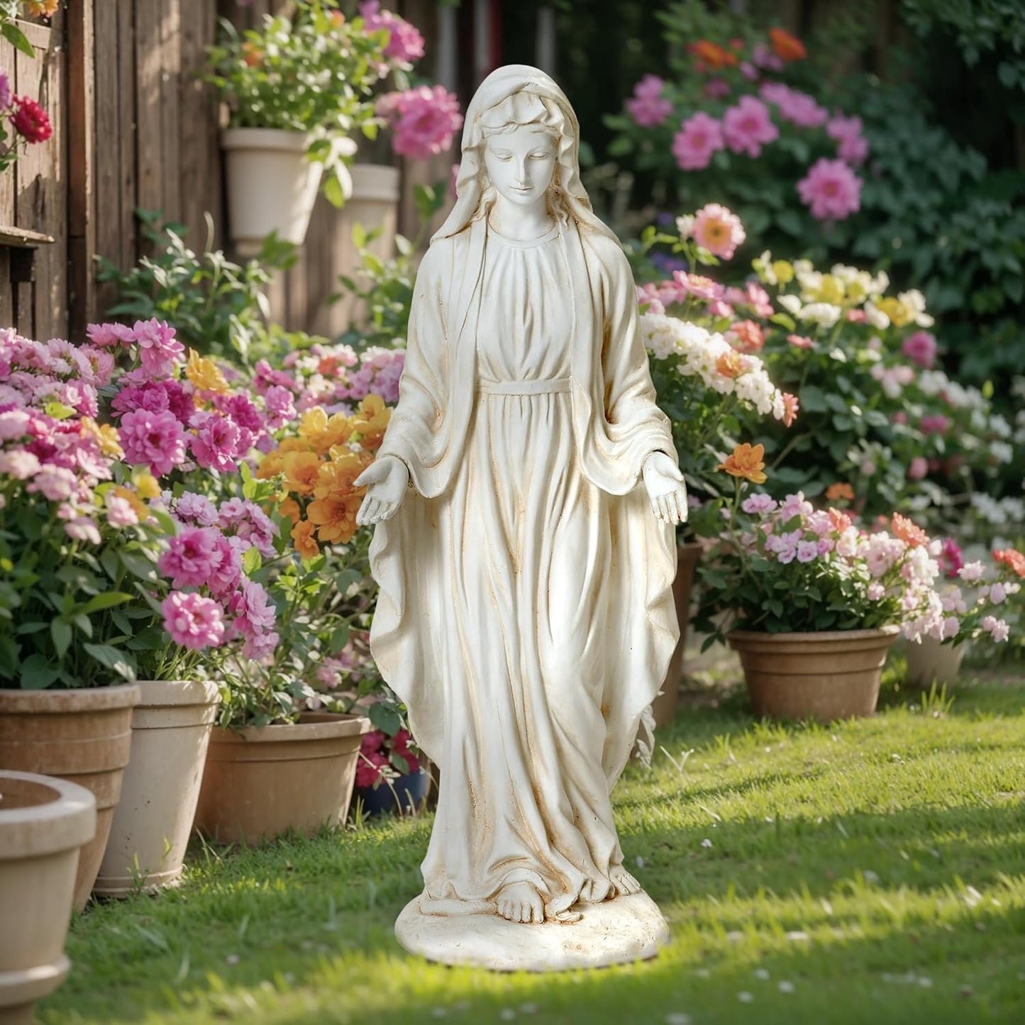 LuxenHome Virgin Mary Statue Outdoor, 30'' Religious Garden Statue, Blessed Mother Outdoor Statue, Virgen De Guadalupe Statues, Large Outdoor Garden Statues, Sculptures Decorations Home Yard Patio