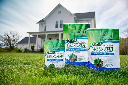 Scotts Turf Builder Grass Seed Sun and Shade Mix with Fertilizer and Soil Improver, Thrives in Many Conditions, 16 lbs.