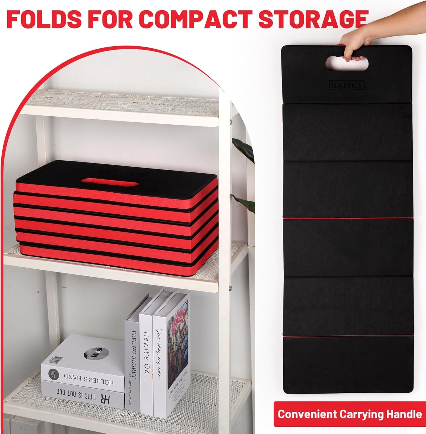 Extra Thick Kneeling Pad for Working Under Car, 47.2 * 17.7 * 1.2" Portable Foldable EVA Mechanic Mat for Garage, Gardening, Yardwork, Workshop, Red & Black