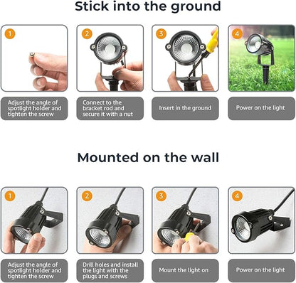 Outdoor Spotlights, Yard Spot Lights with Timer, 5W 120V RGB Colored Waterproof Memory Dimmable LED Landscape Light with Spiked Stand for Halloween Charistmas Yard Lawn Pathway Tree House (1 Pack)