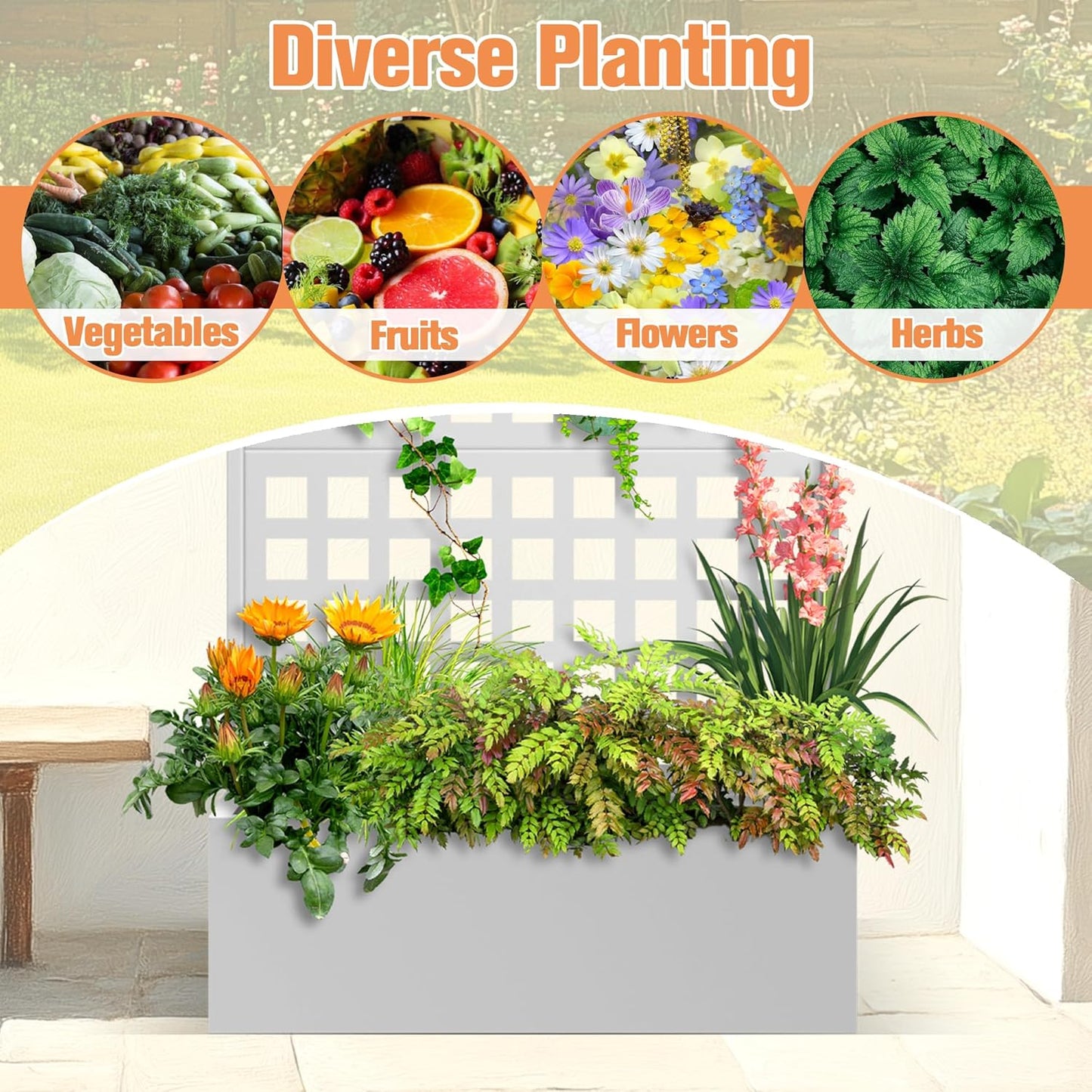 Metal Planter Box with Trellis & Wheels, Raised Garden Bed with Privacy Screen, Outdoor Standing Flower Beds with Drainage Hole for Climbing Plants, Vine, 35" Lx16 Wx71 H