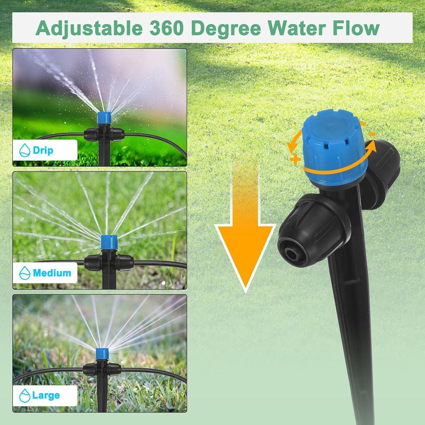 30-Pack Drip Irrigation Emitters Sprayers, Drippers on 5"/13mm Stake Adjustable 360 Degree Water Flow 8 Holes for 1/4" Drip Irrigation Tubing for Watering System [Blue, Drip]