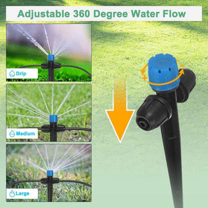 15-Pack Drip Irrigation Emitters Sprayers, Drippers on 5"/13mm Stake Adjustable 360 Degree Water Flow 8 Holes for 1/4" Drip Irrigation Tubing for Watering System [Blue, Drip]