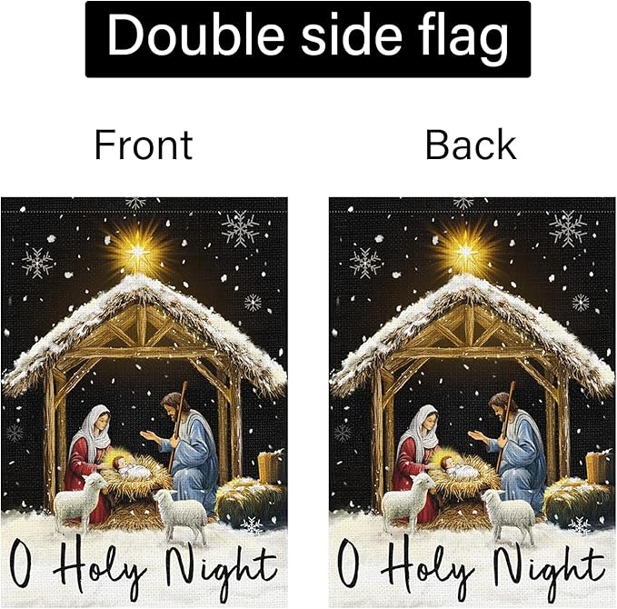 Louise Maelys Christmas O Holy Night Garden Flag 28x40 Inch Double Sided Nativity Xmas Large Burlap Welcome Winter Holiday Yard Outdoor Sign Outside House Decoration