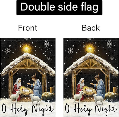 Louise Maelys Christmas O Holy Night Garden Flag 28x40 Inch Double Sided Nativity Xmas Large Burlap Welcome Winter Holiday Yard Outdoor Sign Outside House Decoration