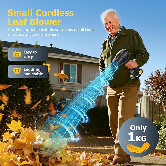 400,000RPM Handheld Leaf Blower Cordless with 2 Battery and Charger, 550CFM Lightweight Electric Cordless Leaf Blowers, 21V Battery Powered Leaves Blowers for Lawn Care, Patio, Car and Dus