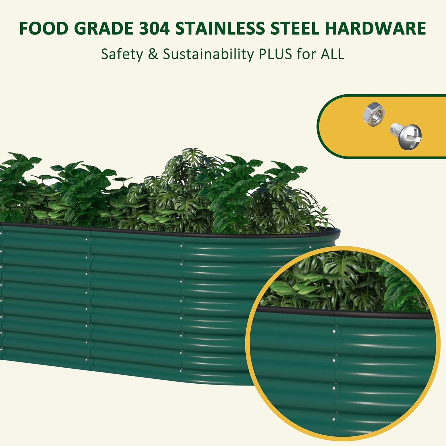 MUPATER Galvanized Raised Garden Bed 8x2x2ft, 9-in-1 Metal Raised Planter Box with Aluminum Support Rods Oval for Outdoor Vegetable Flower, Backyard and Patio, Green