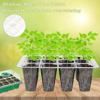 Halatool 4 Pack Seed Starter Tray with 50 PCS Peat Pellets, 48 Cells Green Seeding Starter Trays for Organic Seed Stater Soil Pods for Planting Vegetables Plants Flowers - Starting Seeds Kit