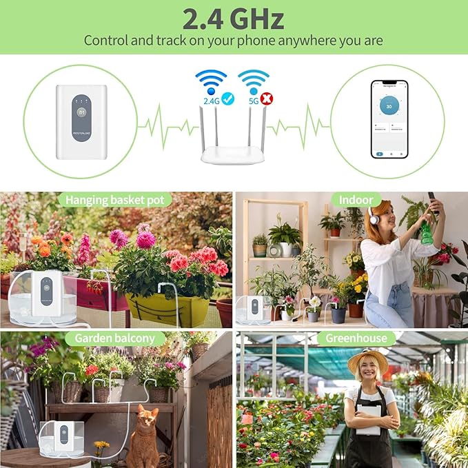 Moistenland WIFI Automatic Plant Waterer, DIY Automatic Drip Irrigation Kit for 15 Potted Plants, Auto & Manual & Delay Watering Mode/Water Shortage Alert/Irrigation Records, Remote Control and