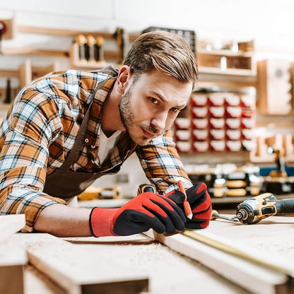 COOLJOB Gardening Gloves for Men, 6 Pairs Breathable Rubber Coated Garden Gloves for Weeding Landscaping, Outside Work Gloves for Lawn Yard, Men’s Medium Size, Black & Red (Half Dozen M)