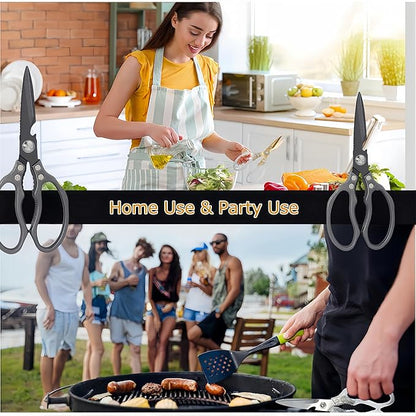 Heavy Duty Sharp Kitchen Scissors - Dishwasher Safe Black Cooking Shears for Meat, Chicken, Fish, Poultry, Herb, Bread (All Black)