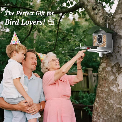 Smart Bird Feeder with Camera, 2K HD AI Identify Birds Species, Bi rd Watching Camera with Solar Panel, Instant Notifications, Ideal Present for Bird Lover, Dark Green