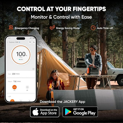 Jackery Solar Generator 1000 v2 with 2x100W Solar Panel,1070Wh Portable Power Station LiFePO4 Battery,1500W AC/100W USB-C Output,1Hr Fast Charge for Outdoor,Off-Grid Living,RV,Emergency