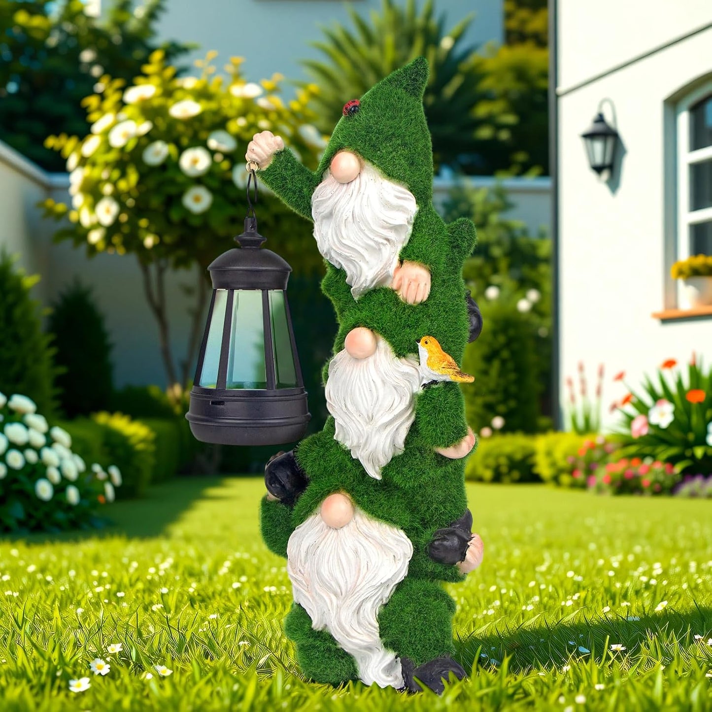 Solar Gnomes Garden Statues,Resin Flocked Gnome Figurine Holding Solar Lights Lantern,Unique Birthday Housewarming Gifts for Women, Mom, Grandma