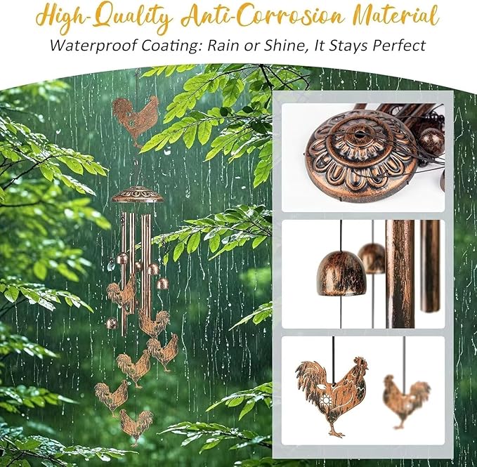 Chicken Wind Chimes for Outside,Gardening Gifts for Chicken Lover，Women，Men，Mom，Birthday Party Decorations,Memorial Gifts,Wind Chimes Outdoors，Indoors，Room，Home，Garden，Patio,Yard,Rooster Decor