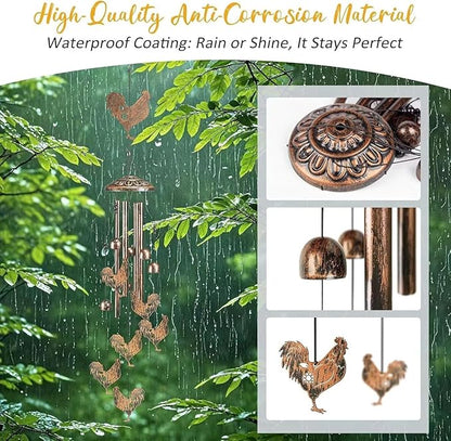 Chicken Wind Chimes for Outside,Gardening Gifts for Chicken Lover，Women，Men，Mom，Birthday Party Decorations,Memorial Gifts,Wind Chimes Outdoors，Indoors，Room，Home，Garden，Patio,Yard,Rooster Decor