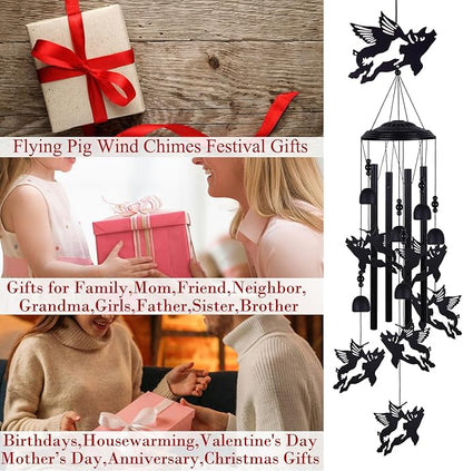 Flying Pigs Wind Chimes Outside Decorate, Memorial Wind Chimes, Wind Catcher, Mobile Flying Pig Wind Bells for Home, Yard, Tree, Patio, Garden Decoration, Gifts for Pig Lovers, Festival Gifts for Mom