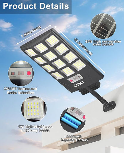 JAYNLT Solar Lights for Outside, 5 Lighting Modes Solar Flood Security Light with Motion Sensor & Dusk to Dawn&Remote, 6500K Street Lamps for Yard Garden,Shop - 2PACK