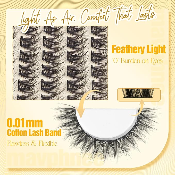 12MM Lash Clusters Short Natural Eyelash Cluster 3D Fluffing Individual Lashes CC-Curly Cluster Eyelash Extensions 99Pcs Wispy Cluster Lashes for Daily Wear