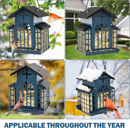 5LB Church Metal Hanging Bird Feeder for Outdoors, Weatherproof Suet Feeders for Outside Hanging, Large Bird Feeders Great for Attracting Finch, Woodpecker and More Wild Birds-White