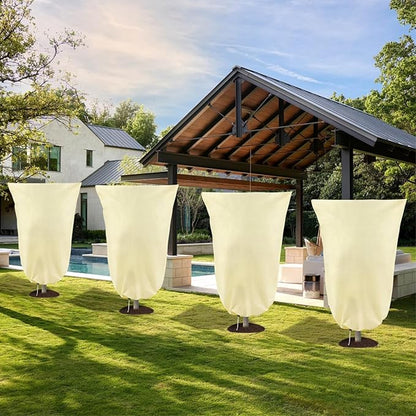 8 Pack Plant Covers Freeze Protection, 31.5"x47.2" Frost Blankets with Zipper Drawstring, Winter Cold Weather Plant Protection Jacket for Outdoor Plants Potted Shrubs Trees from Freeze Animals, Beige