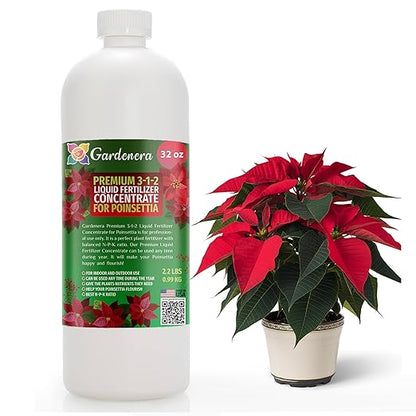 Gardenera Poinsettia Plant Fertilizer - 3-1-2 NPK - Organic Liquid Plant Food for Christmas Flowers and Trees - 32oz Concentrate