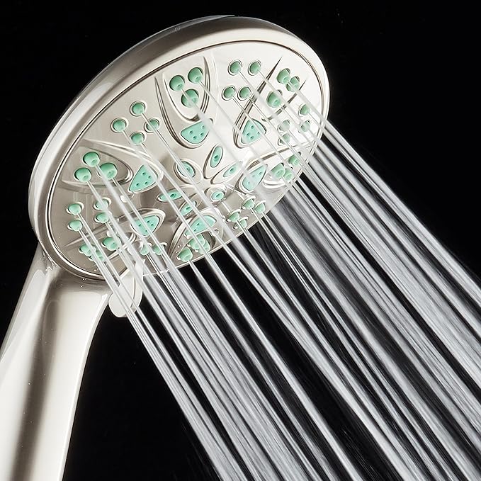 AquaDance Antimicrobial – Anti-Clog High-Pressure 6-Setting Hand Shower with Microban Nozzle Protection from Growth of Mold, Mildew & Bacteria for Stronger Shower! 3 Jet Color Choices – 4" Coral Green