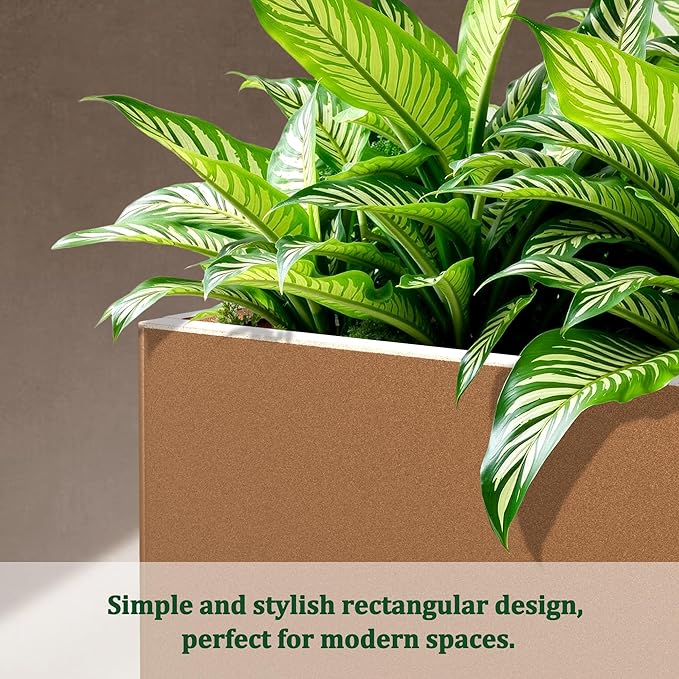 Large Rectangle Planter Metal Brown Planter Box with a Drainage Hole and a Removable Divider Indoor Outdoor Porch Pots for Tall Plants, Trees, Flowers 29.92" x 12.01" x 24.02" Brown