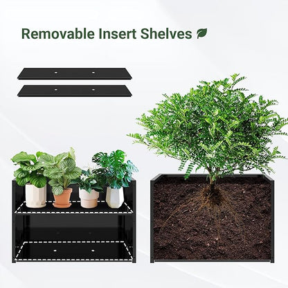Metal Planter 36” x 12” x 24”, Heavy Duty Tall Rectangle Planter Box with Removable Insert Shelves for Porch, Garden, Patio, Yard