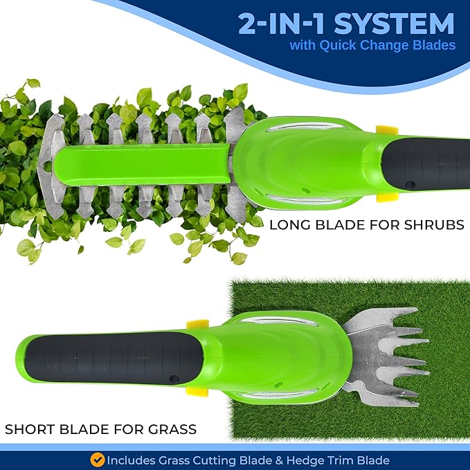 Pyle Cordless Handheld Grass Cutter Shears | Portable Lightweight Electric Hedge Shrubbery Trimmer | Hand Held Garden Clippers Powered With Rechargeable 3.6V Battery | Changeable Blade Trimmers