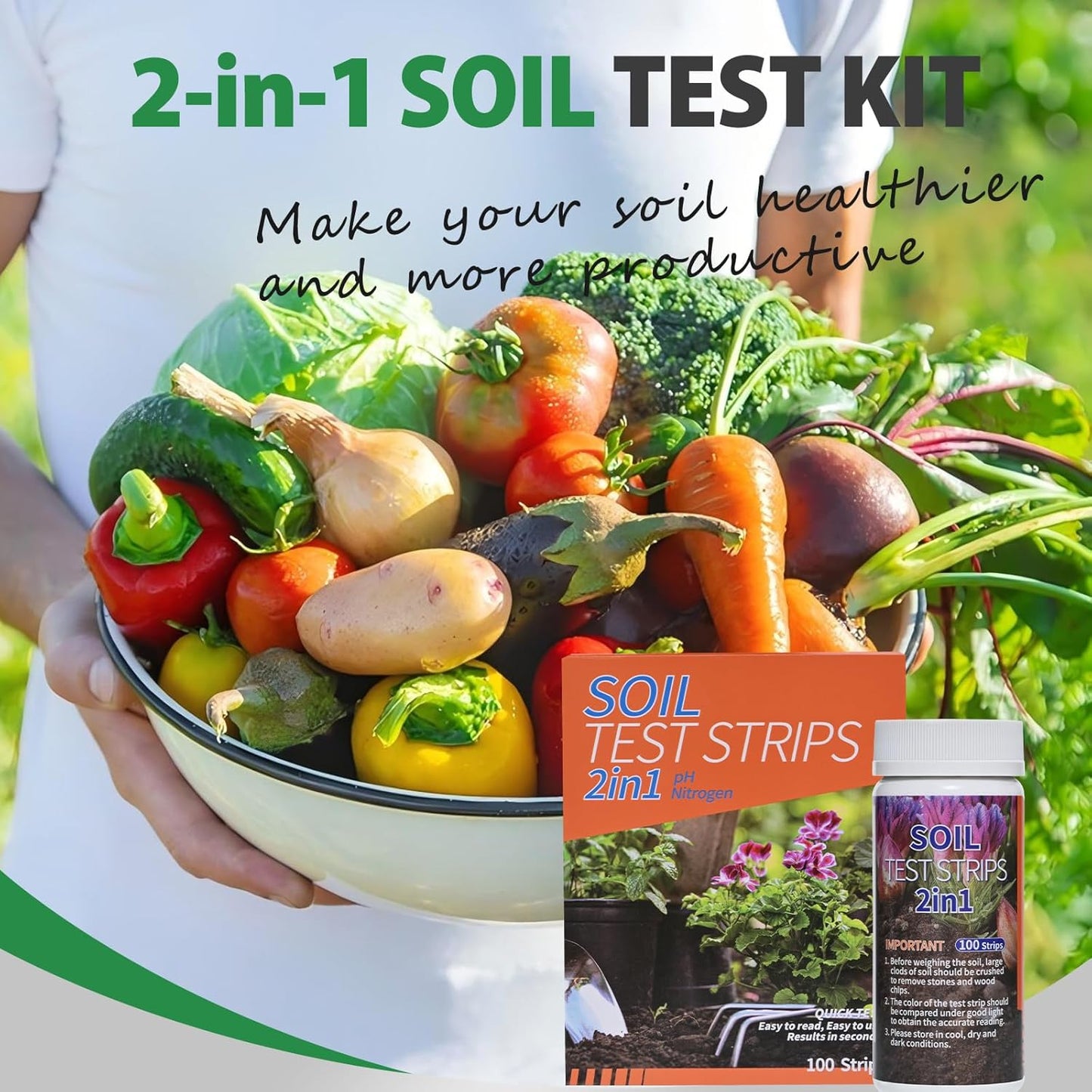 Upgrade pH and Nitrogen Soil pH Tester with Measuring Cylinder - Accurate 100 Soil Testing Kit Professional Soil pH Test Strips for Garden Lawn Yard Grass Flower Vegetable Compost Dirt