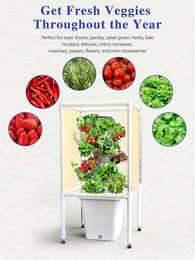 SJZX Hydroponics Growing System, 18 pods Vertical Small hydroponic Tower with LED Grow Light for Indoor Gardening, Classroom Growing Kit, Winter Germination Kits, Beginner-Friendly