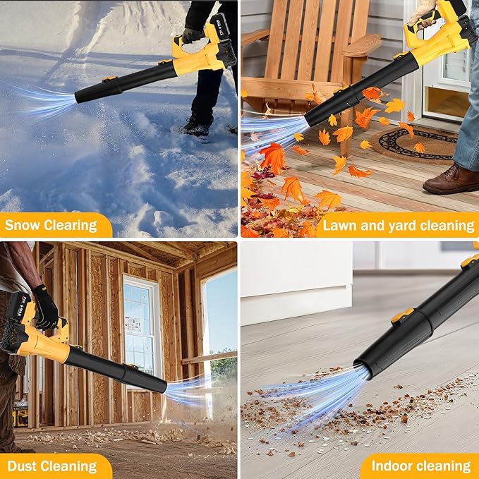 Cordless Leaf Blower 750CFM 200MPH – Electric Rechargeable Handheld Blower with 2×4.0Ah Batteries & Charger, Lightweight Design, 6-Speed Levels, 2 Extended Tubes for Yard, Lawn & Garden (Yellow)