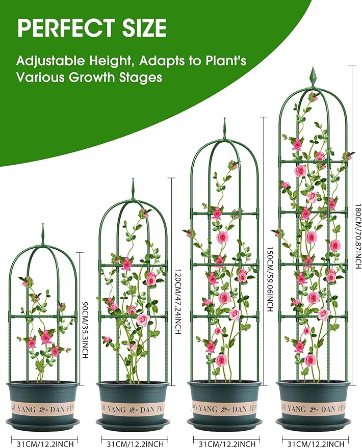 Trellis for Climbing Plants Outdoor, 6FT Garden Obelisk Rustproof PE Coated Metal Potted Plant Climbing Support, Thickened Tube Plant Tower Trellis for Clematis Vine Support Indoor (1 Pack)