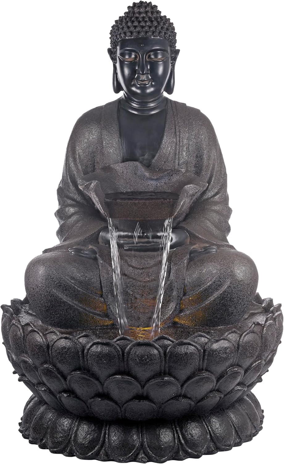 Alpine Corporation WIN1170 53" Outdoor Floor Calming Buddha Statue Waterfall Fountain – Realistic Stone Look, Water Feature for Garden, Patio, Yard, and Outdoor Spaces, Gray