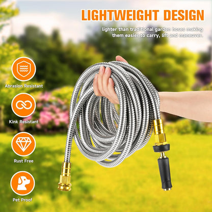Metal Garden Hose 150 FT - 304 Stainless Steel Water Hose 150 FT - Expandable Short Flexible Garden Hose,no Kink Explosion, no Bite